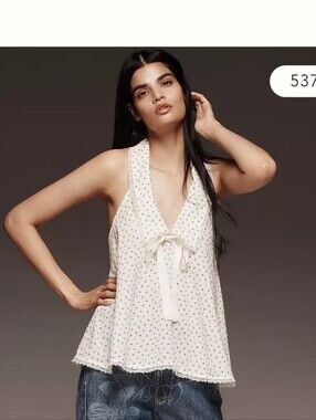 NWT Anthropologie White Eyelet Tie-Front Sleeveless Top